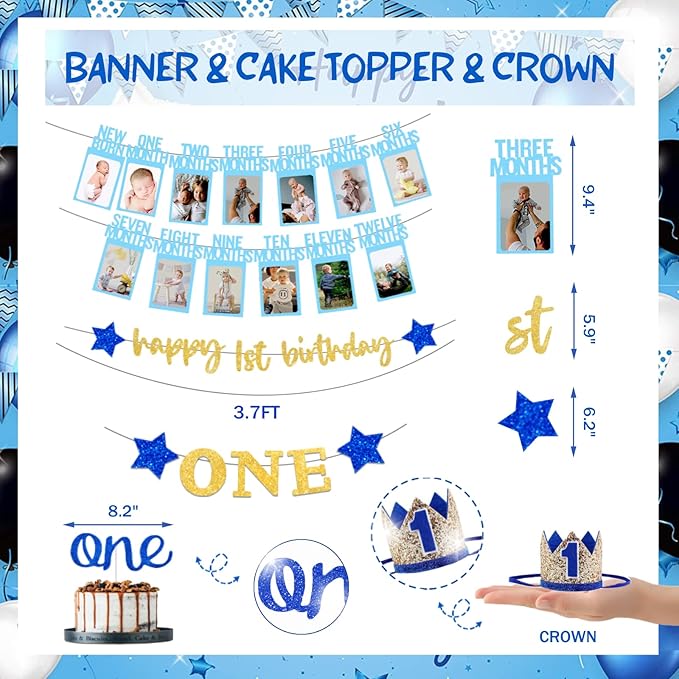 118 PCs First Birthday Decorations for Boy Party Inspo Baby Boy 1st
