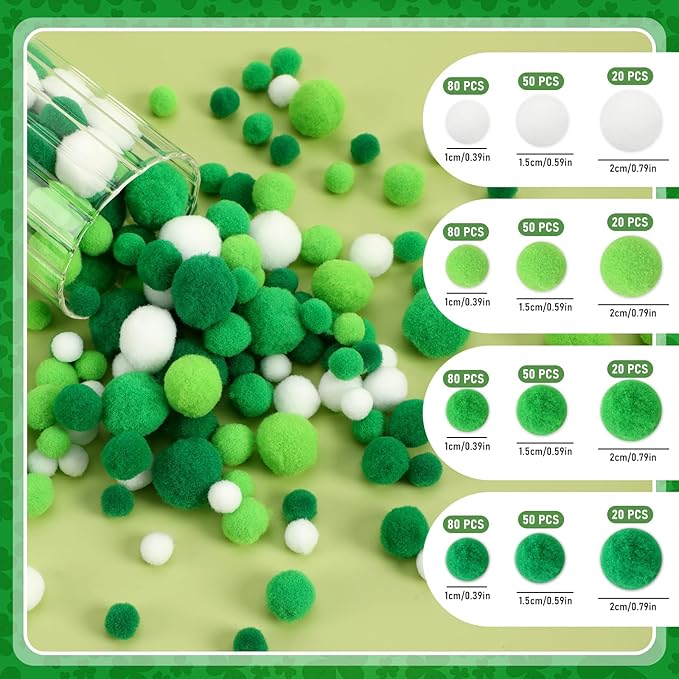 St Patrick's Day Pom Poms Balls 600 Pieces Green Pom Poms Mixed