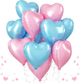Pink Blue Heart Balloons, 18 Inch Pastel Blue Pink Foil Heart