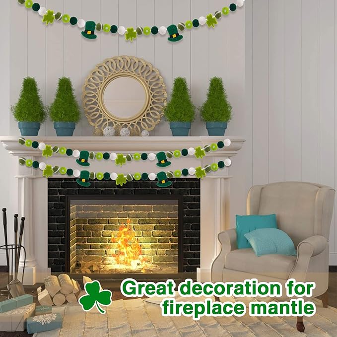3 Pack Felt St Patrick's Day Decorations Garland 6.6 Feet Pom Pom