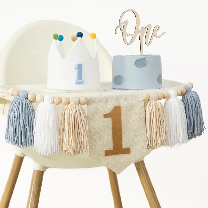 Baby Boy First Birthday Party Decorations For Blue High Chair Banner