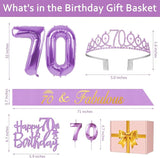 70th Birthday Decorations for Women Purple with 70th Birthday Sash