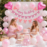 Pink Bow Birthday Decorations, Coquette Party Decor with Happy