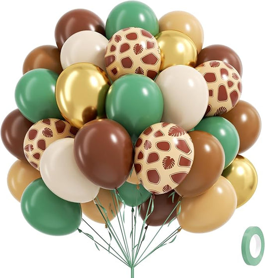 60pcs Safari Balloons, Sage Green Coffee Brown Light Brown Nude Sand