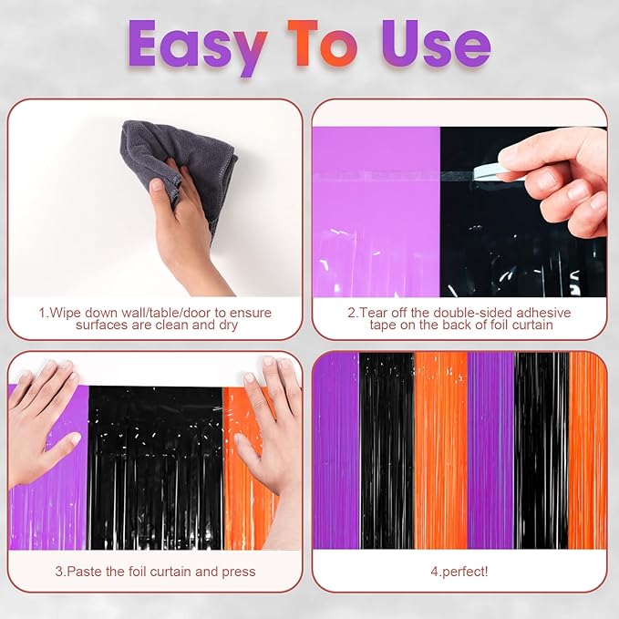 Voircoloria 3 Pack 3.3 x 8.2 ft Halloween Foil Fringe Backdrop