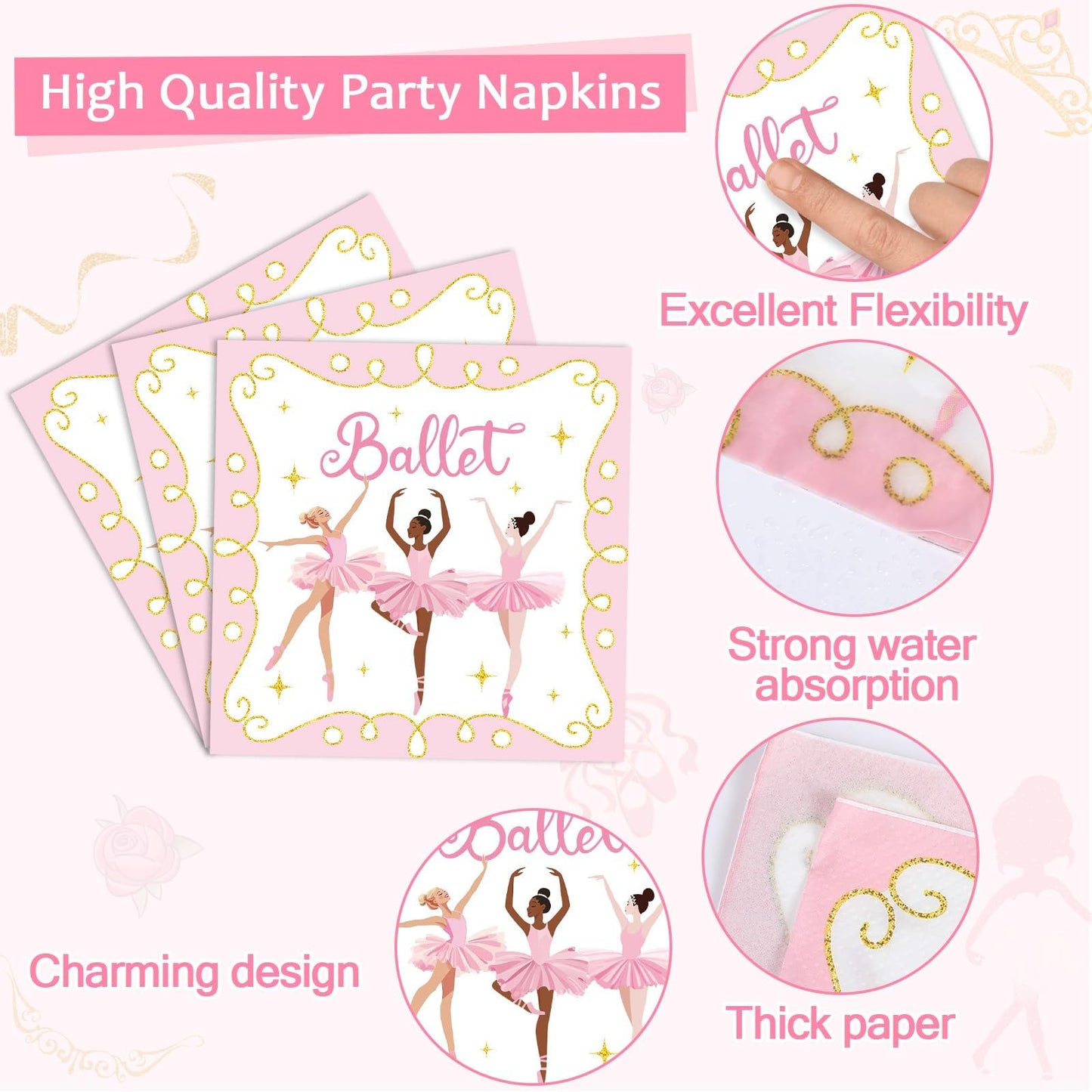 Qyeahkj 100 Pcs Ballerina Birthday Party Decorations for Ballet Plates