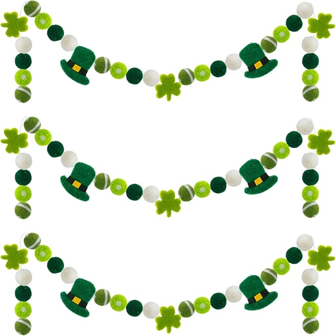 3 Pack Felt St Patrick's Day Decorations Garland 6.6 Feet Pom Pom