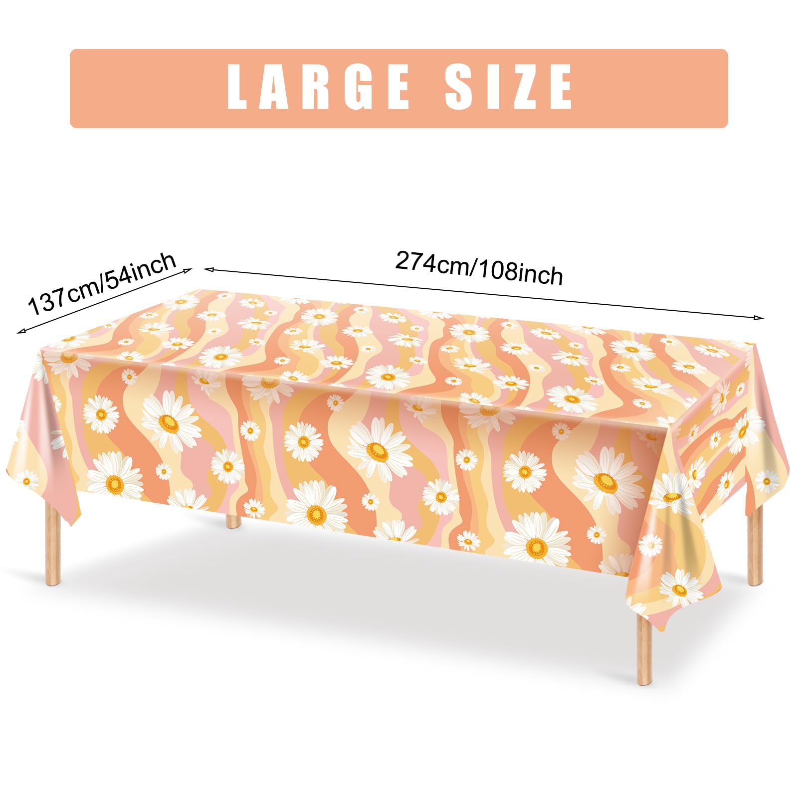 Tiamon 3 Pieces Plastic Groovy Tablecloths Retro Hippie Table Covers