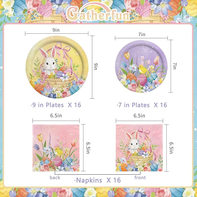 Happy Easter Supplies Kit for 16 Guests Easter Bunny Decorations