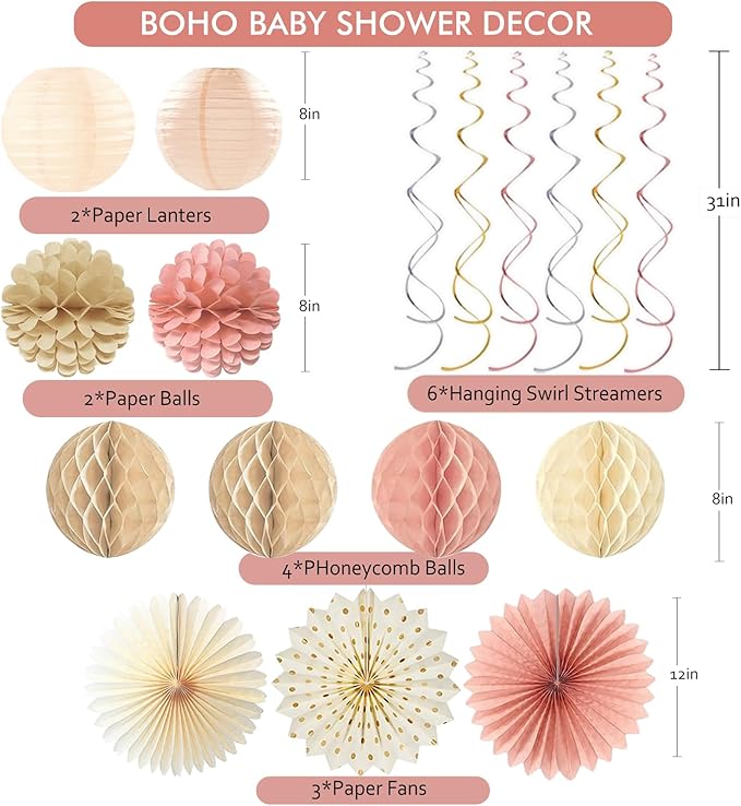 Dusty Pink Boho Baby Shower Party Decorations Beige Champagne Girl