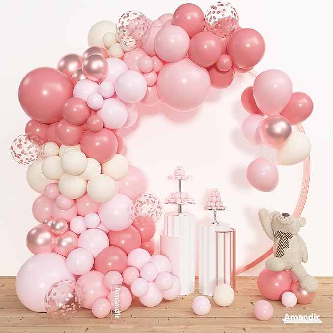 Amandir 153pcs Dusty Pink Balloon Garland Arch Kit, Different Sizes