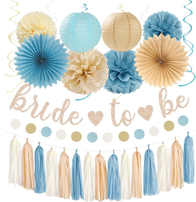 Light Dusty Blue Beige Champagne Bridal Shower Party Decorations