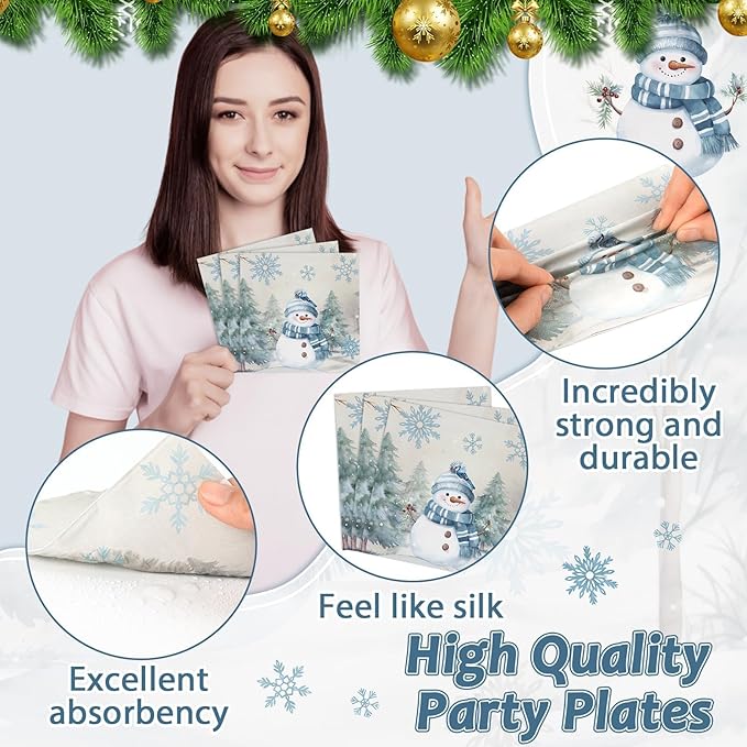 96pcs Christmas Party Plates and Napkins Blue and Gray Winter