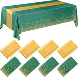 Breling 8 Pack Green and Gold Disposable Plastic Tablecloths and