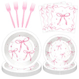 100 Pcs Pink Ribbon Bow Party Supplies Set, Serves 25 – Disposable