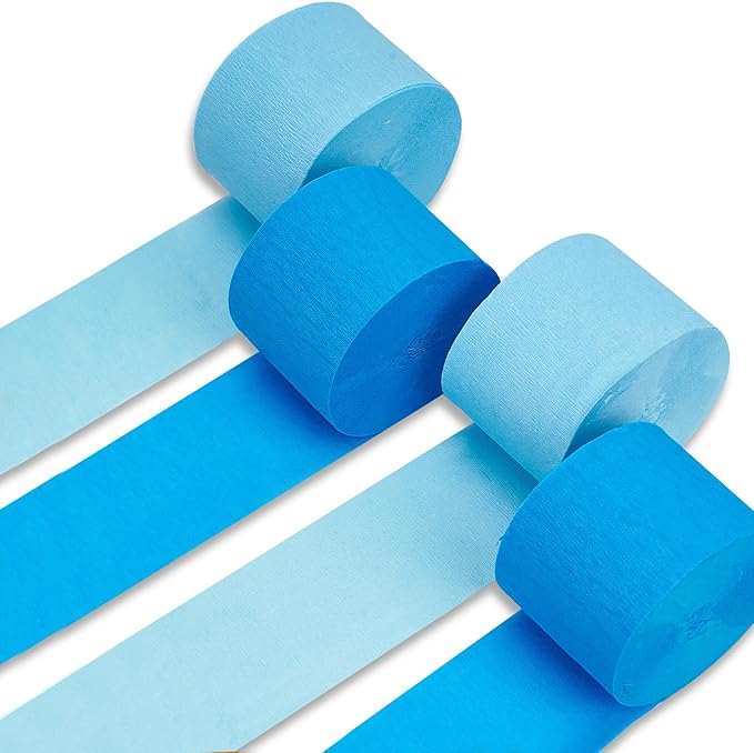 PartyWoo Blue Crepe Paper Streamers 4pcs 328ft Pack of Light Sky Blue