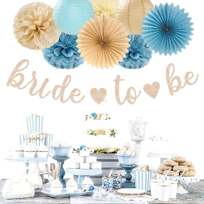 Light Dusty Blue Beige Champagne Bridal Shower Party Decorations