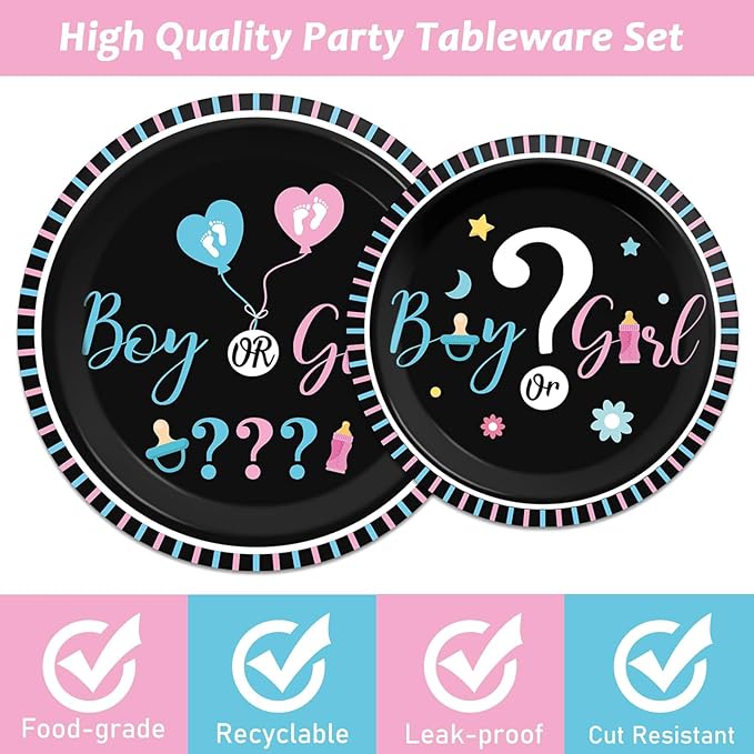 96 Pieces Gender Reveal Party Plates Boy or Girl Theme Party
