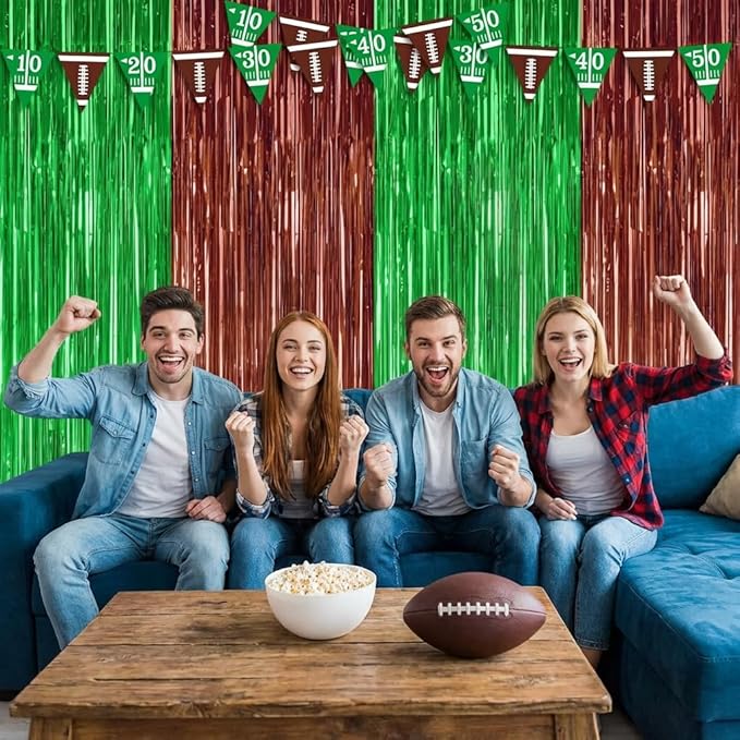 2 Pack Football Party Decorations, 3.28 FT x 6.58FT Tinsel Backdrop,