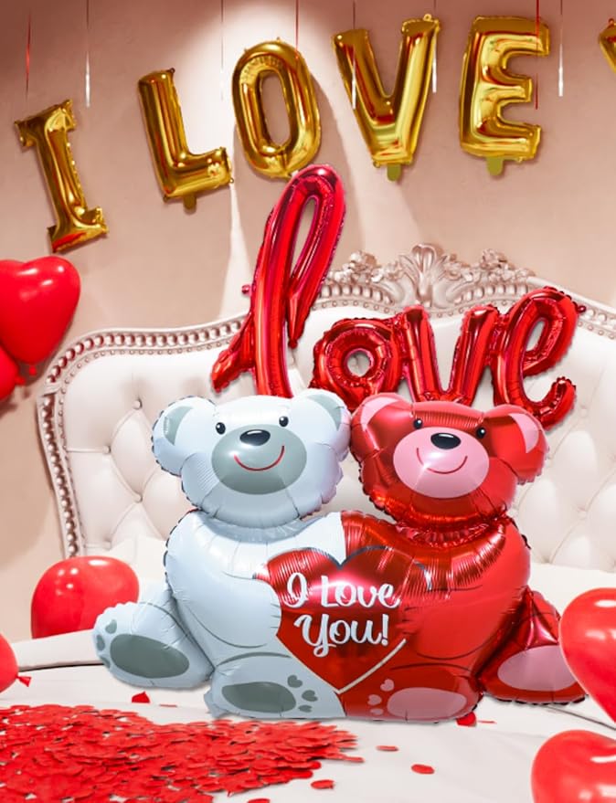 Valentine Day Balloons Decorations I Love You Balloon and Love Bear