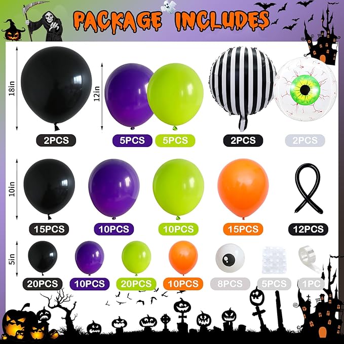 Halloween Balloon Garland 146 Pcs Purple Green Black Orange Balloons