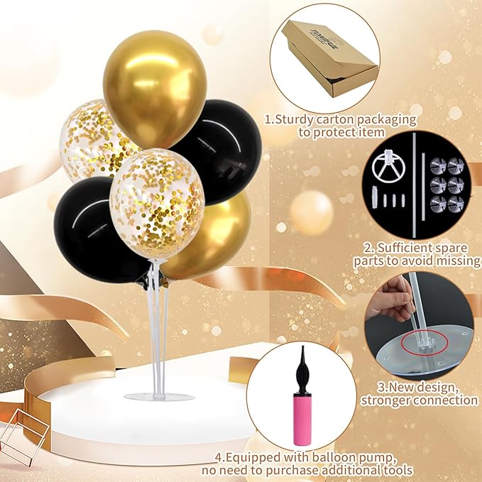 4 Set Black Gold Balloon Centerpieces for Table Balloon Stand Kit