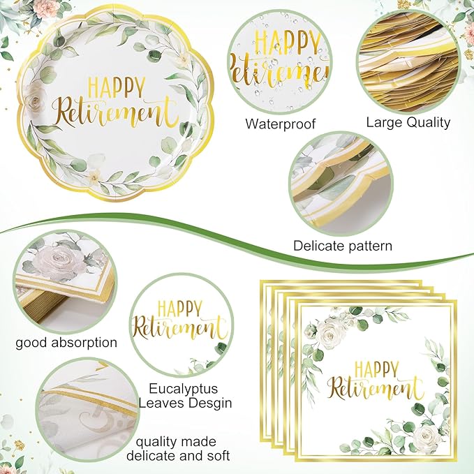 400 Pcs Happy Retirement Party Supplies Sage Green Themed Eucalyptus