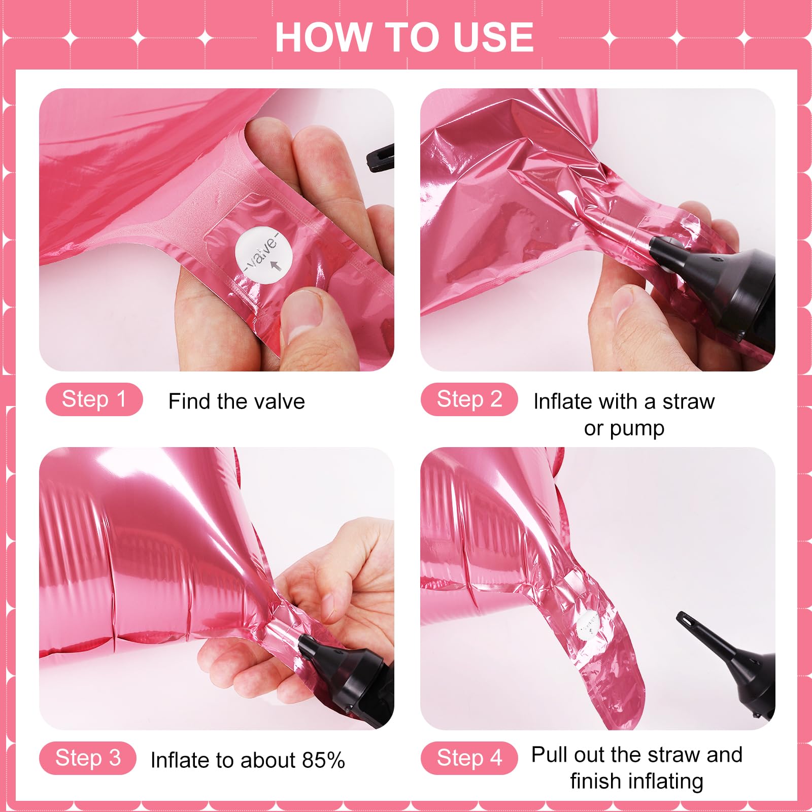 Pink Square Foil Balloons 25 Pcs Metallic Pink Balloons Wall Backdrop