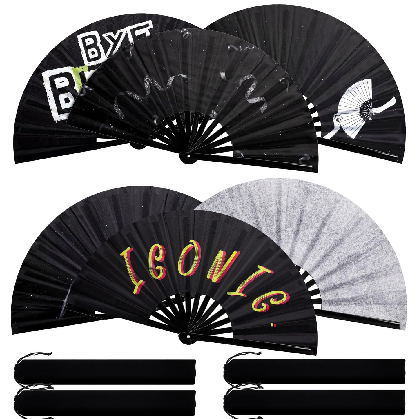 FairySandy 6 Pcs Large Hand Fan Rave Iconic Shade Bye Folding Bamboo