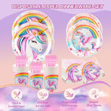 Unicorn Birthday Party Supplies Set Disposable Tableware for 24