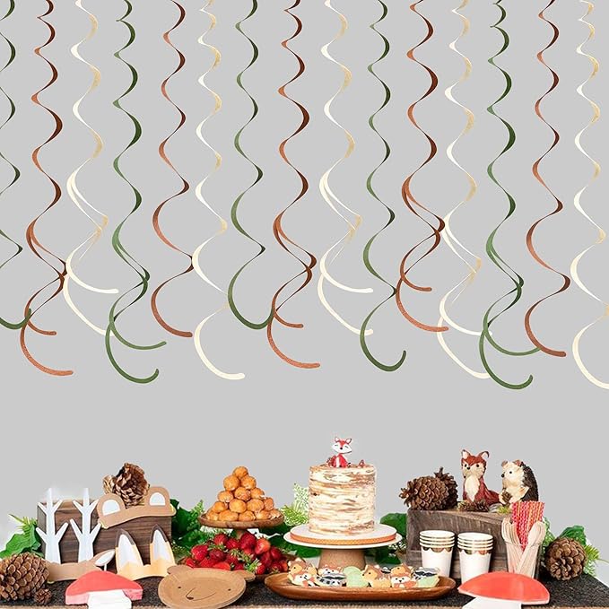 36 Pcs Jungle Hanging Swirl Decorations Sage Green Brown Beige Felt