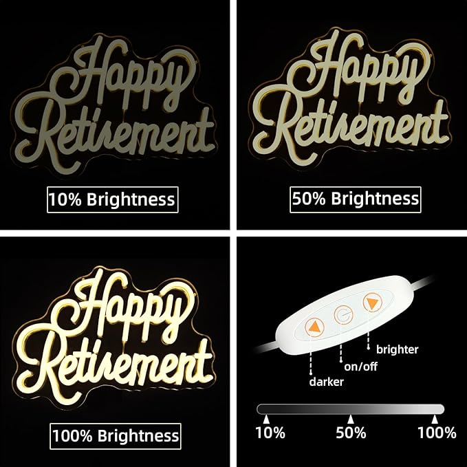 Happy Retirement Neon Sign Dimmable Led Signs USB Neon Light Sign