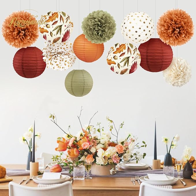 Fall Wedding Decorations 12 PCS Orange Maple Leaf Paper Lanterns