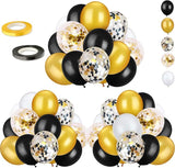 72 Pack Black Gold Confetti Balloons Kit, 12 Inch Black Gold White