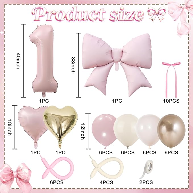 Dusty Pink Balloon Number 1 for 1st Birthday Decorations Girls Blush