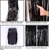 2 Pack 3.2ft x 8.2ft Black Tinsel Foil Fringe Curtains, Metallic Foil