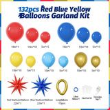 132pcs Red Blue Yellow Balloons Arch Garland Kit with Long Balloons