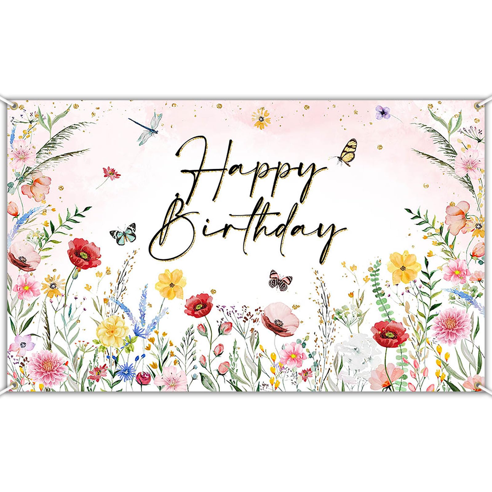 Avezano Wildflower Birthday Backdrop Girls Floral Birthday Banner
