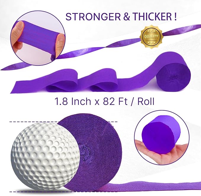PartyWoo Purple and Gold Crepe Paper Streamers 4pcs 328ft Pack of