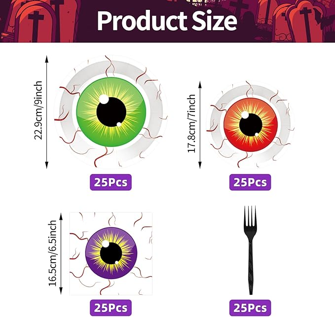 100 Pcs Spooky Halloween Eyeball Party Supplies Set Serves 25 Scary