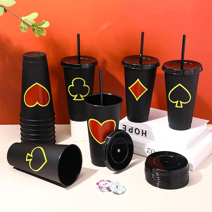 12 Pcs Black Casino Party Supplies Casino Plastic Reusable Cute Cups