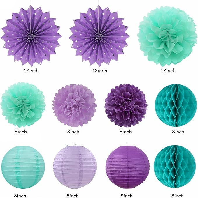 Teal purple Lavender Girl Mermaid birthday Party decorations 21pcs