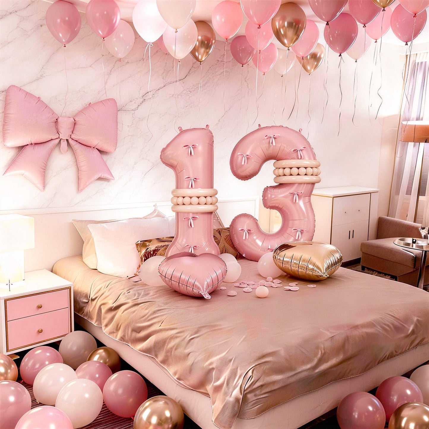 40 Inch Dusty Pink 13 Number Balloon for Girls 13th Birthday