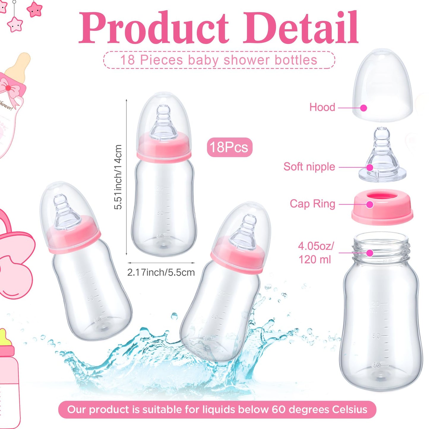Roowest Bottle Chug Baby Shower Games Favors Including 18 Pcs Bottles