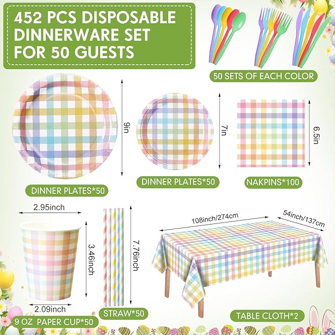 452 Pcs Pastel Easter Party Decoration for 50 Spring Easter Paper