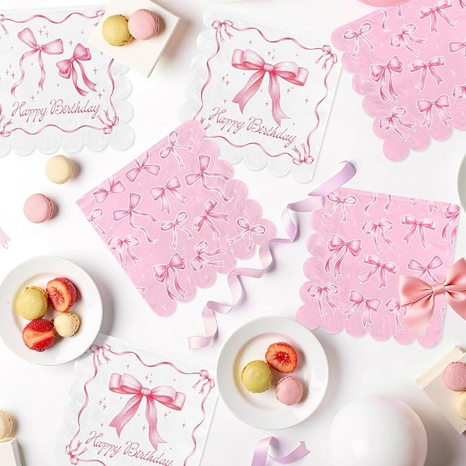 Pink Bow Happy Birthday Decorations Set for 16 Bachelorette Party