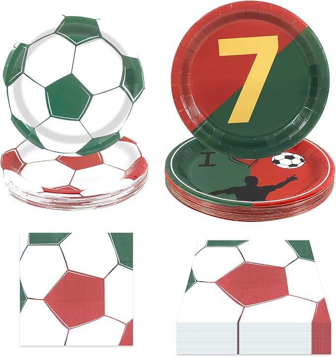 180Pcs Soccer Party Supplies Paper Plates and Napkins Serve 60