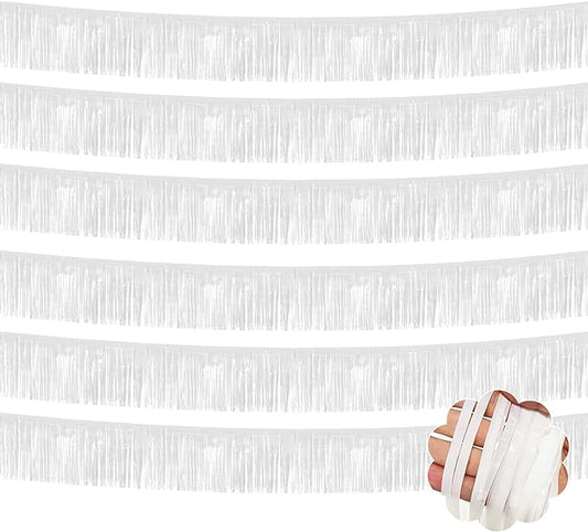 6 Pack 10 Feet White Foil Fringe Garland Metallic Tinsel Streamers