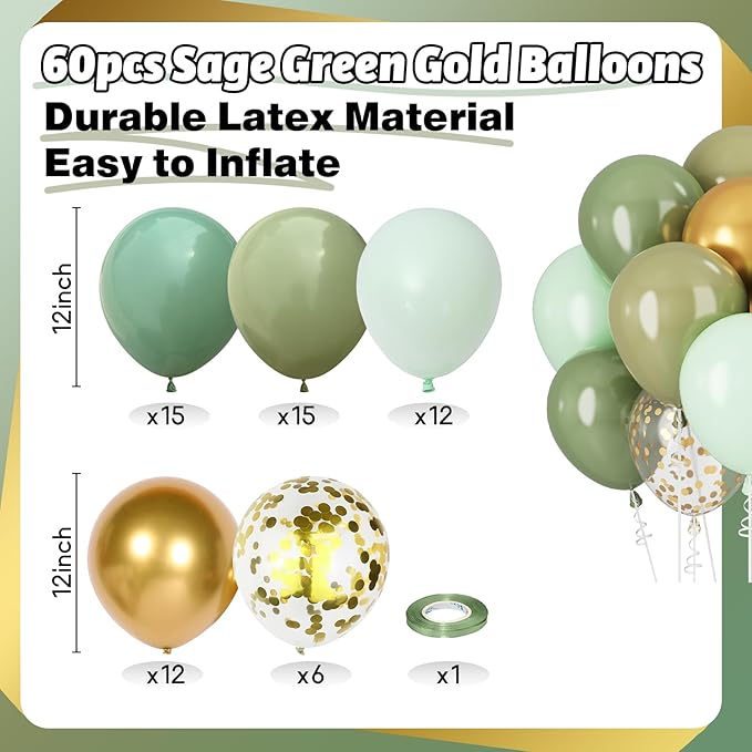 Green and Gold Balloons Sage Green Gold Confetti Balloons for Jungle