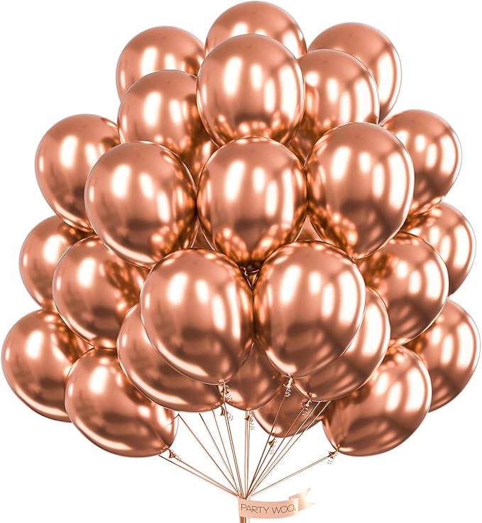 PartyWoo Rose Gold Balloons 100pcs 12 Inch Metallic Chrome Rose Gold